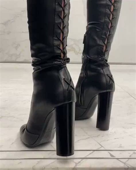 ysl lace up thigh high boots|YSL high boots.